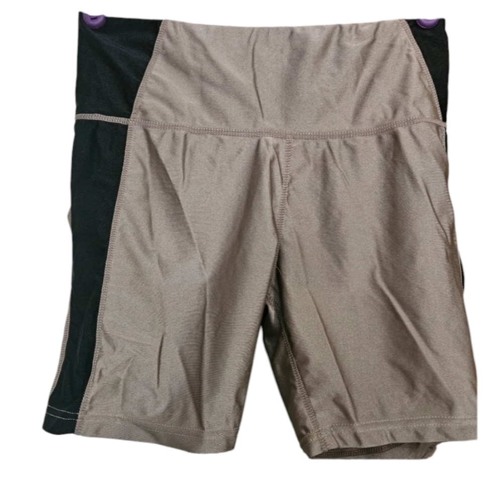 KIMBERLY C Colorblock shiny nylon athletic biker shorts. Size small